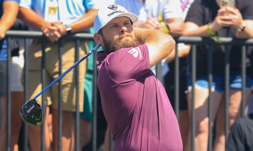 CARROLLTON, TX - JUNE 27: Tyrell Hatton of the Legion XIII tees off on the first hole during day one of LIV Golf Dallas on June 27, 2025 at Maridoe Golf Club in Carrollton, TX. (Photo by Adam Davis/Icon Sportswire)