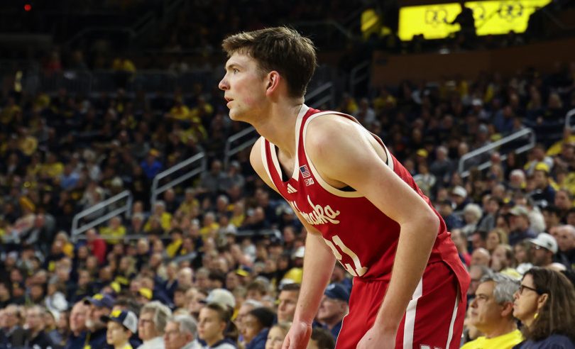 ANN ARBOR, MI - JANUARY 27: Nebraska Cornhuskers forward Pryce Sandfort (21) looks on during the first half of a regular season Big Ten Conference college basketball game between the Nebraska Cornhuskers and the Michigan Wolverines on January 27, 2026 at Crisler Center in Ann Arbor, Michigan. (Photo by Scott W. Grau/Icon Sportswire)