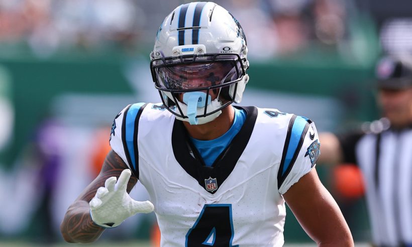 Tetairoa McMillan #4 of the Carolina Panthers during the game against the New York Jets on October 19. 2025 at MetLife Stadium in East Rutherford, New Jersey.