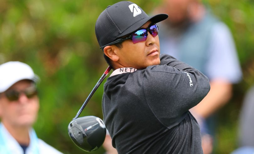 NEWTON SQUARE, PA - MAY 14: Kurt Kitayama of the United States tees off at the first tee during round 1 of the 2026 PGA Championship on May 14, 2026 at Aronimink Golf Club in Newtown Square, Pennsylvania. (Photo by Rich Graessle/Icon Sportswire)