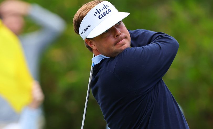 NEWTON SQUARE, PA - MAY 15: Keith Mitchell of the United States tees off at the first tee during Round 2 of the 2026 PGA Championship on May 15, 2026 at Aronimink Golf Club in Newtown Square, Pennsylvania. (Photo by Rich Graessle/Icon Sportswire)