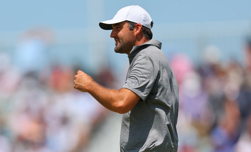 NEWTON SQUARE, PA - MAY 17: Scottie Scheffler of the United States on the 9th green during the final round of the 2026 PGA Championship on May 17, 2026 at Aronimink Golf Club in Newtown Square, Pennsylvania. (Photo by Rich Graessle/Icon Sportswire)