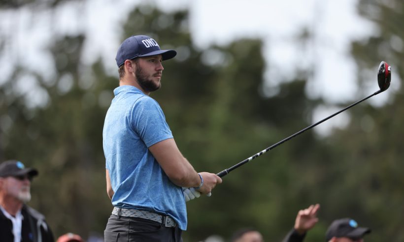 PEBBLE BEACH, CA - FEBRUARY 02: Josh Allen competes in the first round of the of AT&T Pebble Beach Pro-Am golf tournament on February 2, 2023 at Spyglass Hill Golf Course in Pebble Beach, CA.