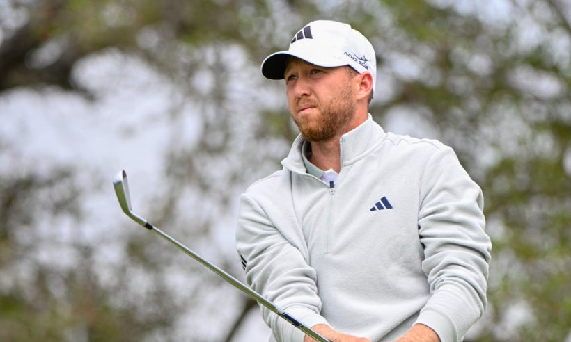 Daniel Berger (USA) watches his tee shot on 2 during the third round of the Valero Texas Open at TPC San Antonio AT&T Oaks Course April 5, 2025, in San Antonio, Texas.