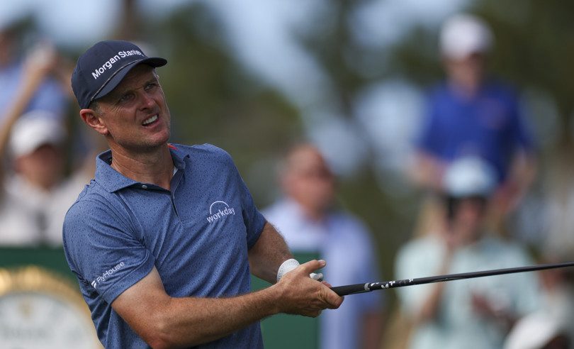 PONTE VEDRA BEACH, FL - MARCH 14: Justin Rose of England plays a tee shot on the 16th hole during THE PLAYERS Championship on March 14, 2026 at TPC Sawgrass in Ponte Vedra Beach, Fl.