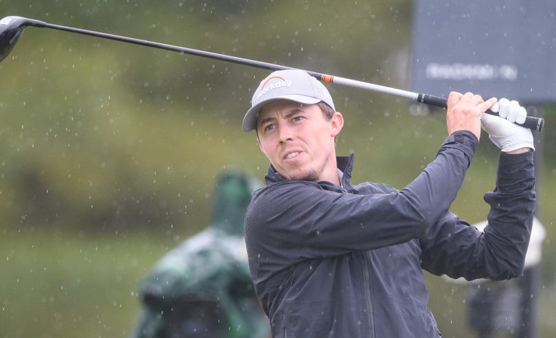 CALEDON, ON - JUNE 14: Matt Fitzpatrick of England plays his shot from the 9th tee during the final round of the RBC Canadian Open 2026 at TPC Toronto at Osprey Valley North Course on June 14, 2026 in Caledon, Ontario. (Photo by Julian Avram/Icon Sportswire)