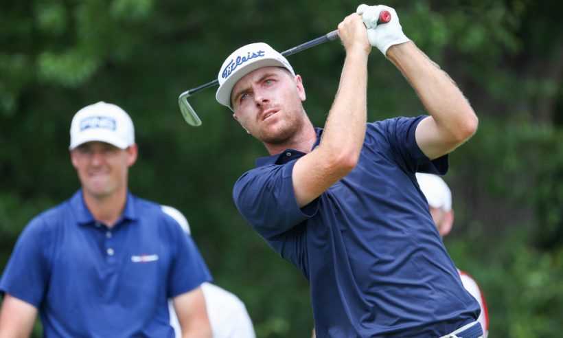 Ryan Gerard (USA) hits from the 12th tee during the first round of the Charles Schwab Challenge on May 22, 2025 at Colonial Country Club in Fort Worth, TX.